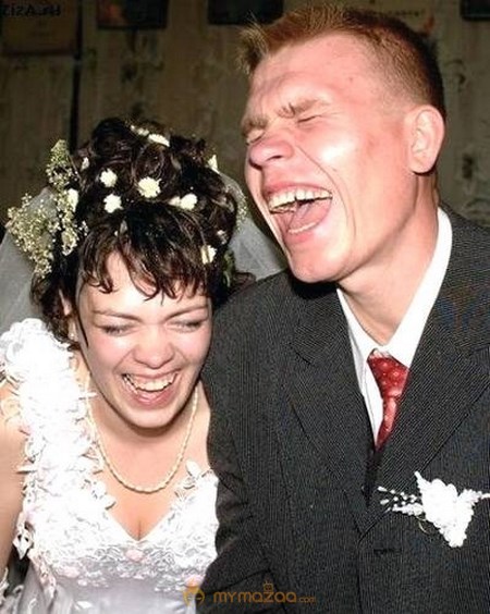 Laughing Groom and Bride