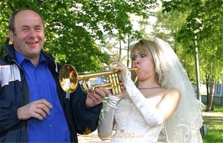Playing trumpets Bride