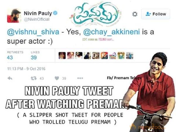 Nivin Pauly gave slipper shot reply to people who trolled Naga Chaitanya 